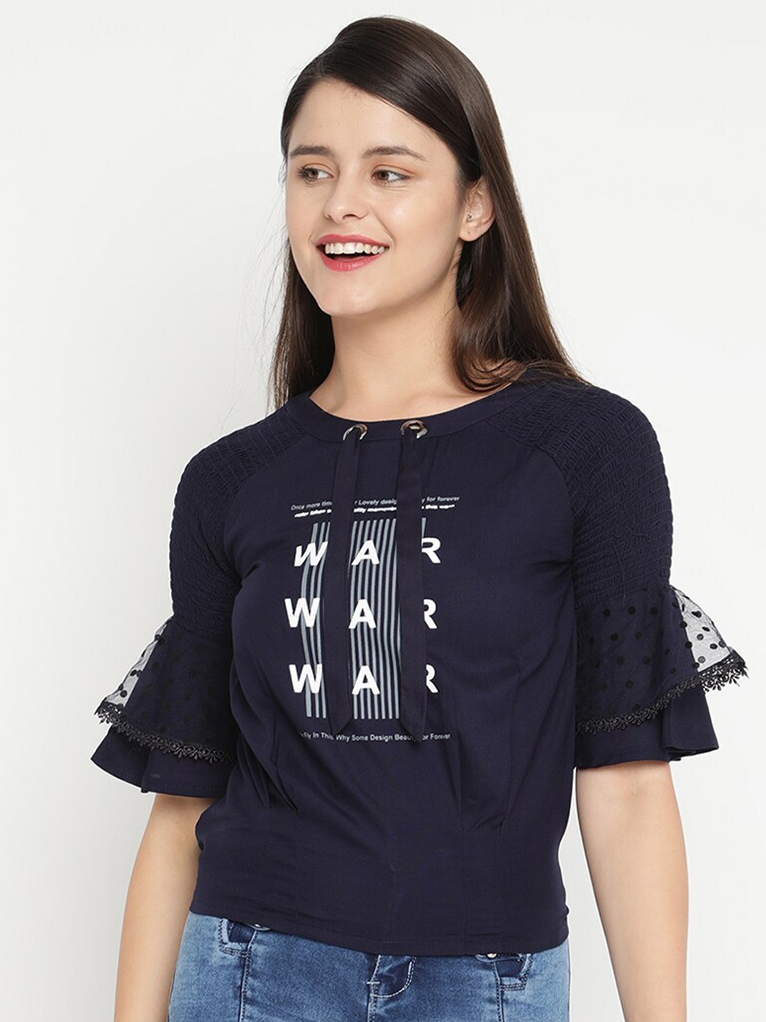 

V2 Value & Variety Navy Blue Printed Top