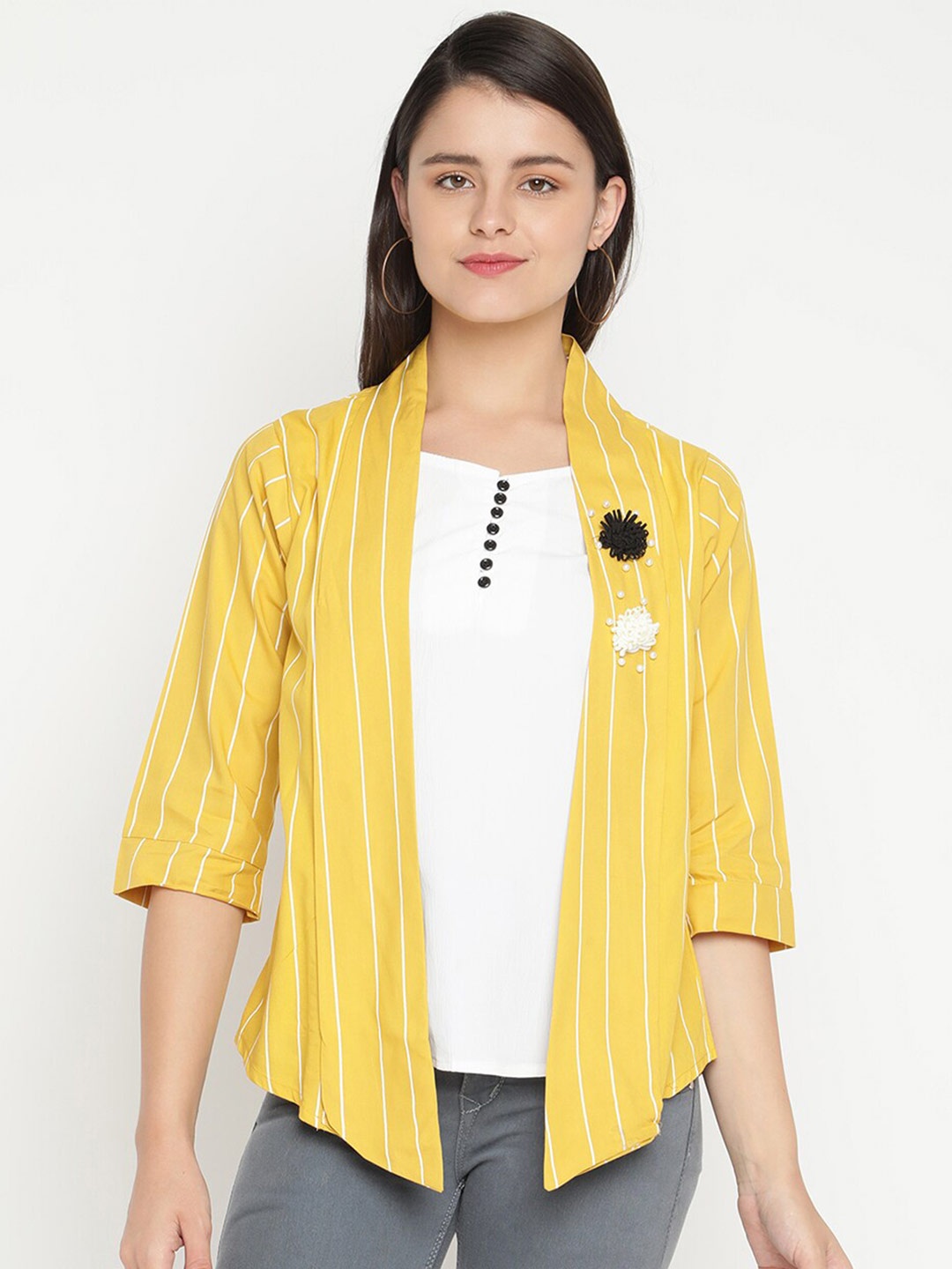 

V2 Value & Variety Women Mustard Yellow Striped Shrug