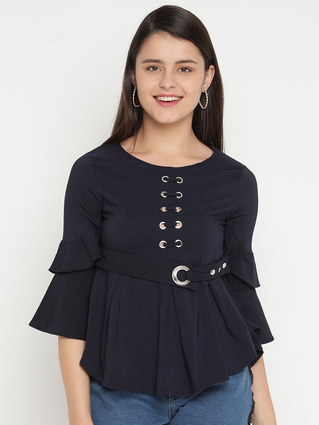 

V2 Value & Variety Navy Blue Peplum Top