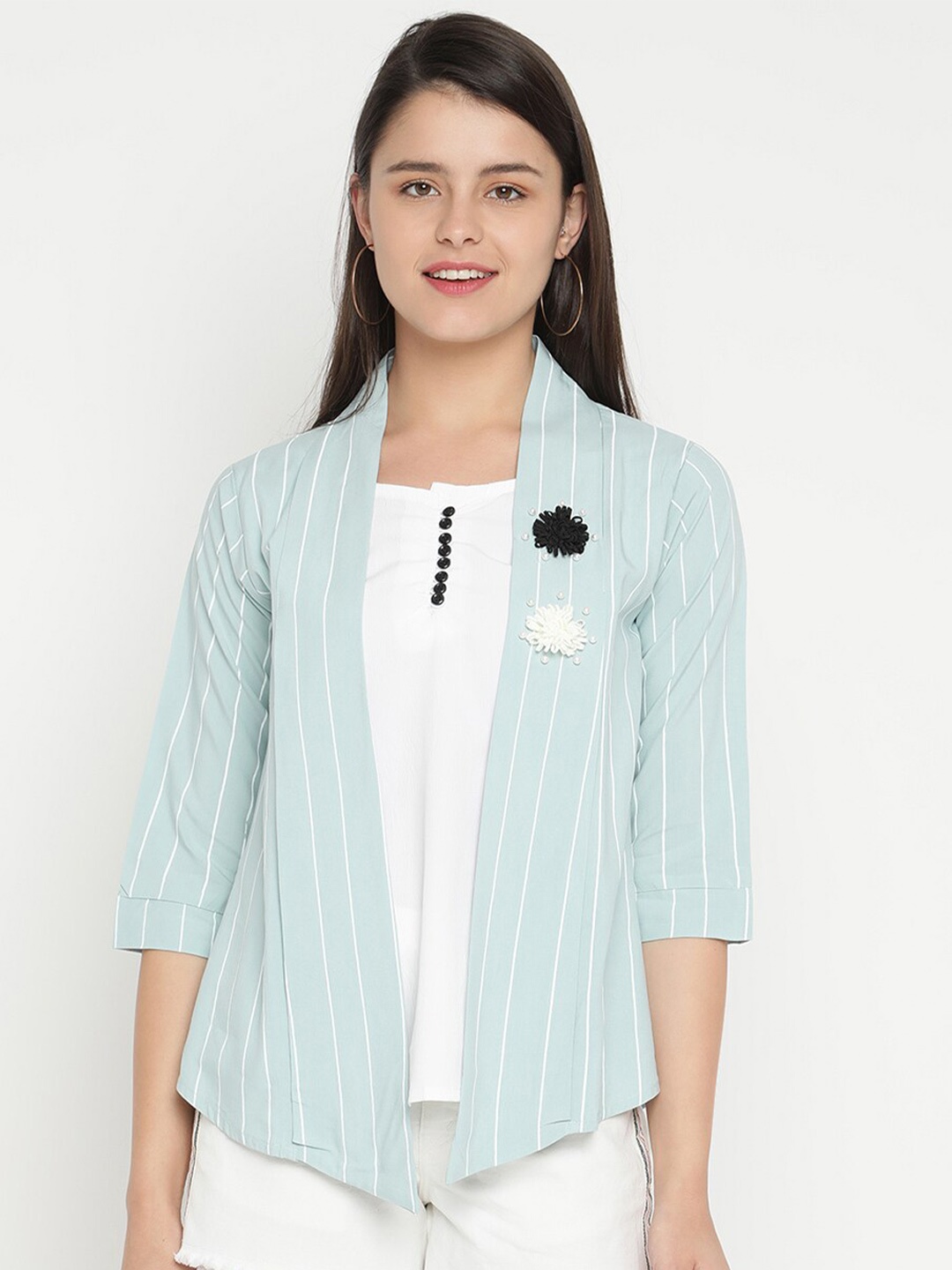

V2 Value & Variety Sea Green Tie-Up Neck Regular Top