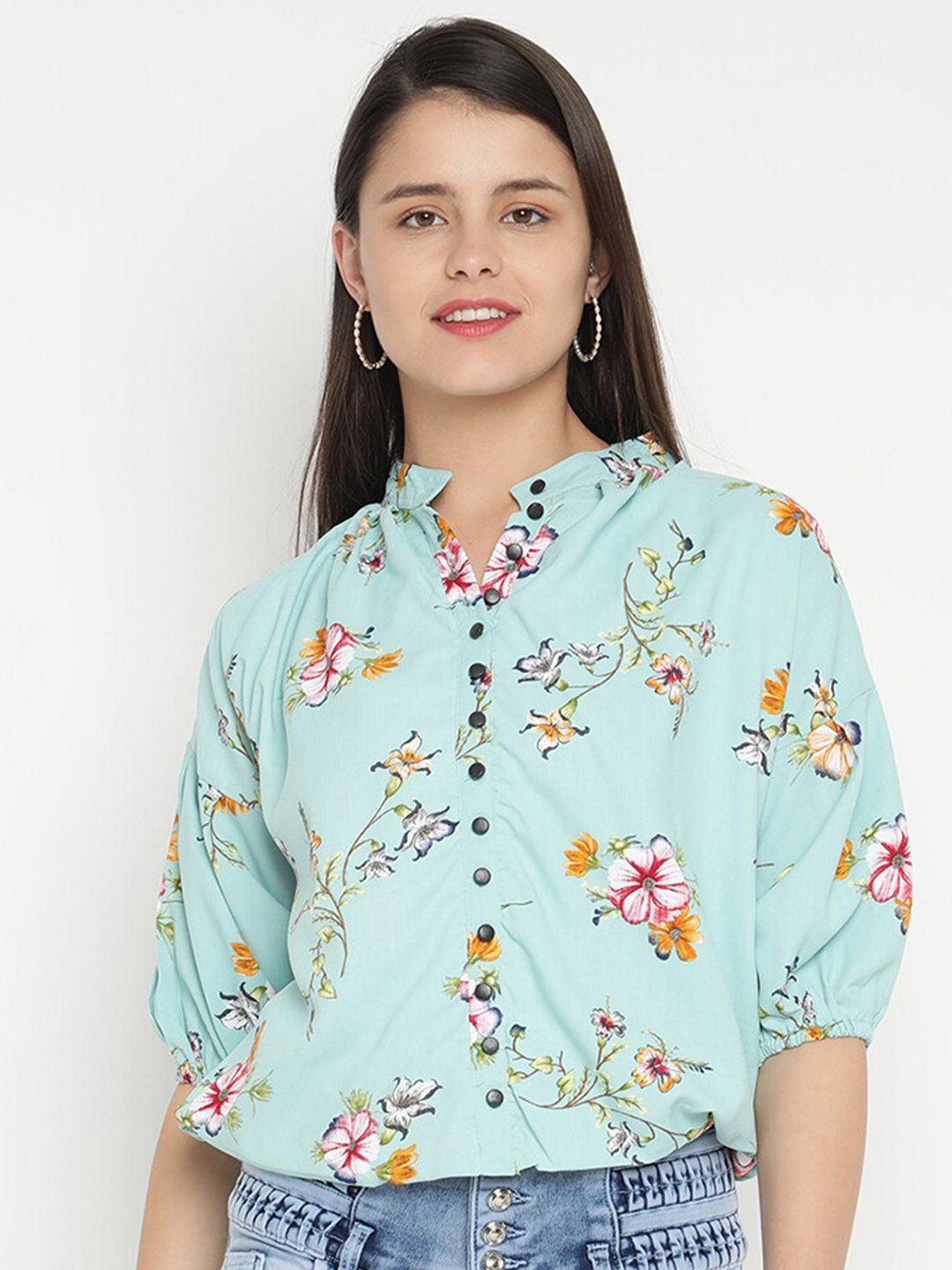 

V2 Value & Variety Green Floral Styled Back Top