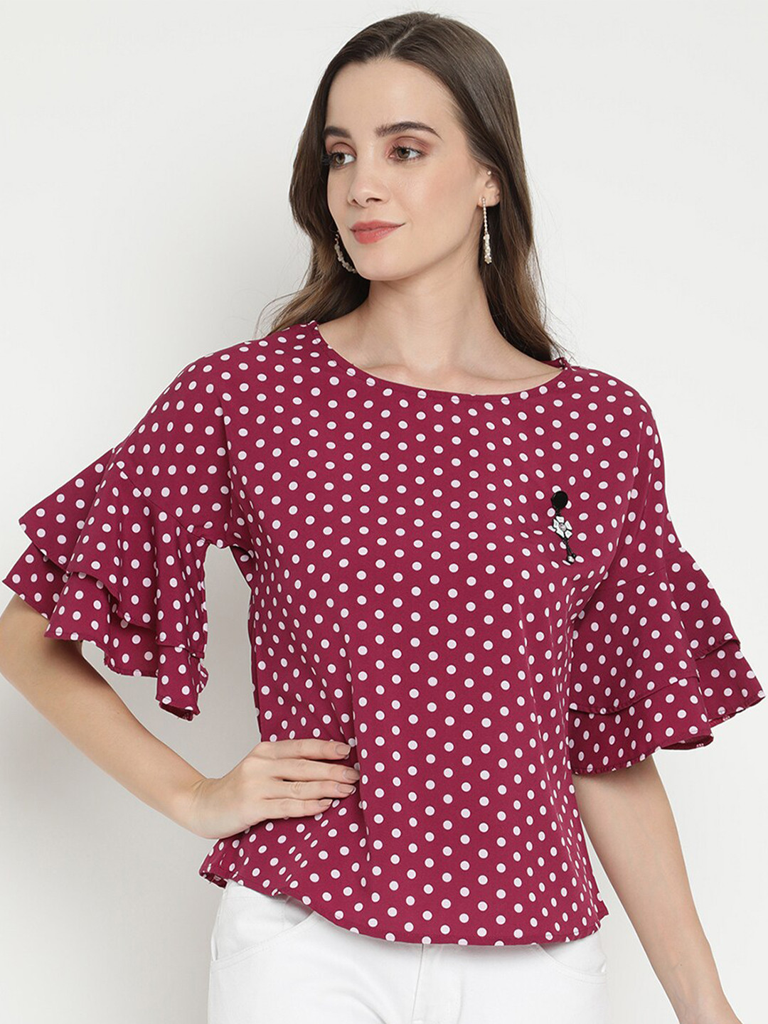 

V2 Value & Variety Purple & White Printed Crepe Regular Top