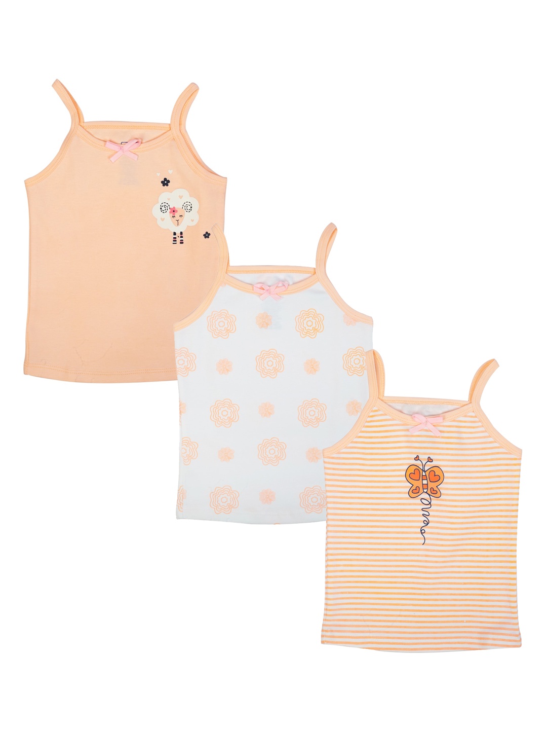 

MeeMee Infant Girls Pack Of 3 Printed Cotton Camisoles, White