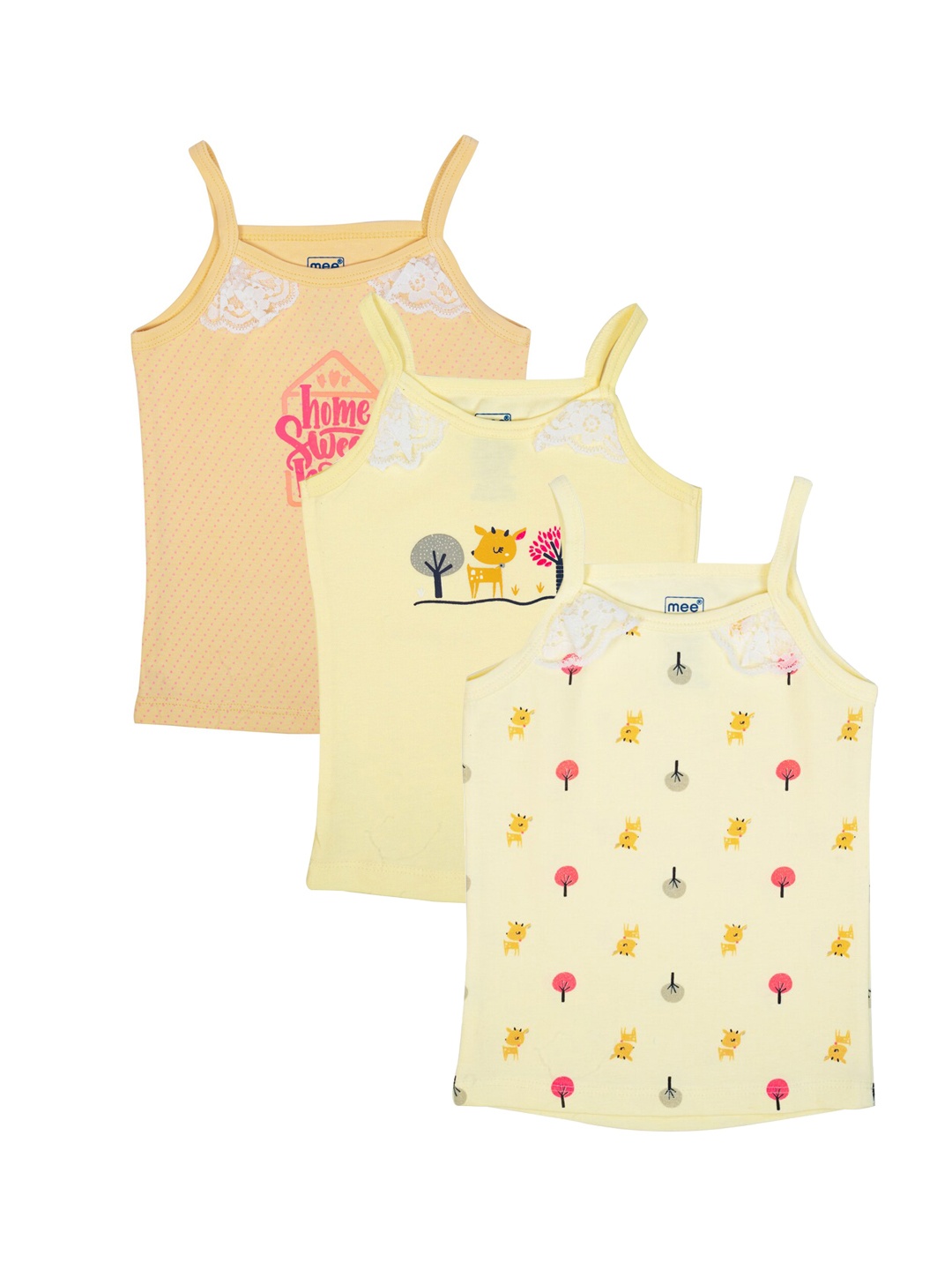 

MeeMee Infant Girls Pack Of 3 Printed Cotton Camisoles, Beige