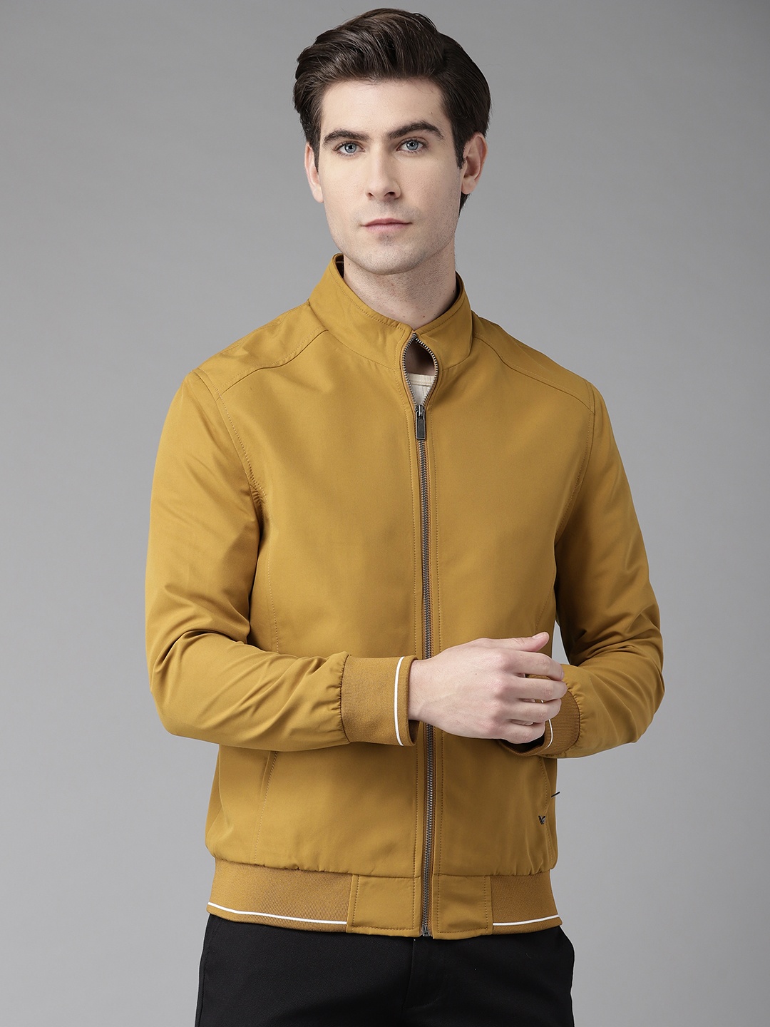 

Blackberrys Men Mustard Yellow Varsity Jacket