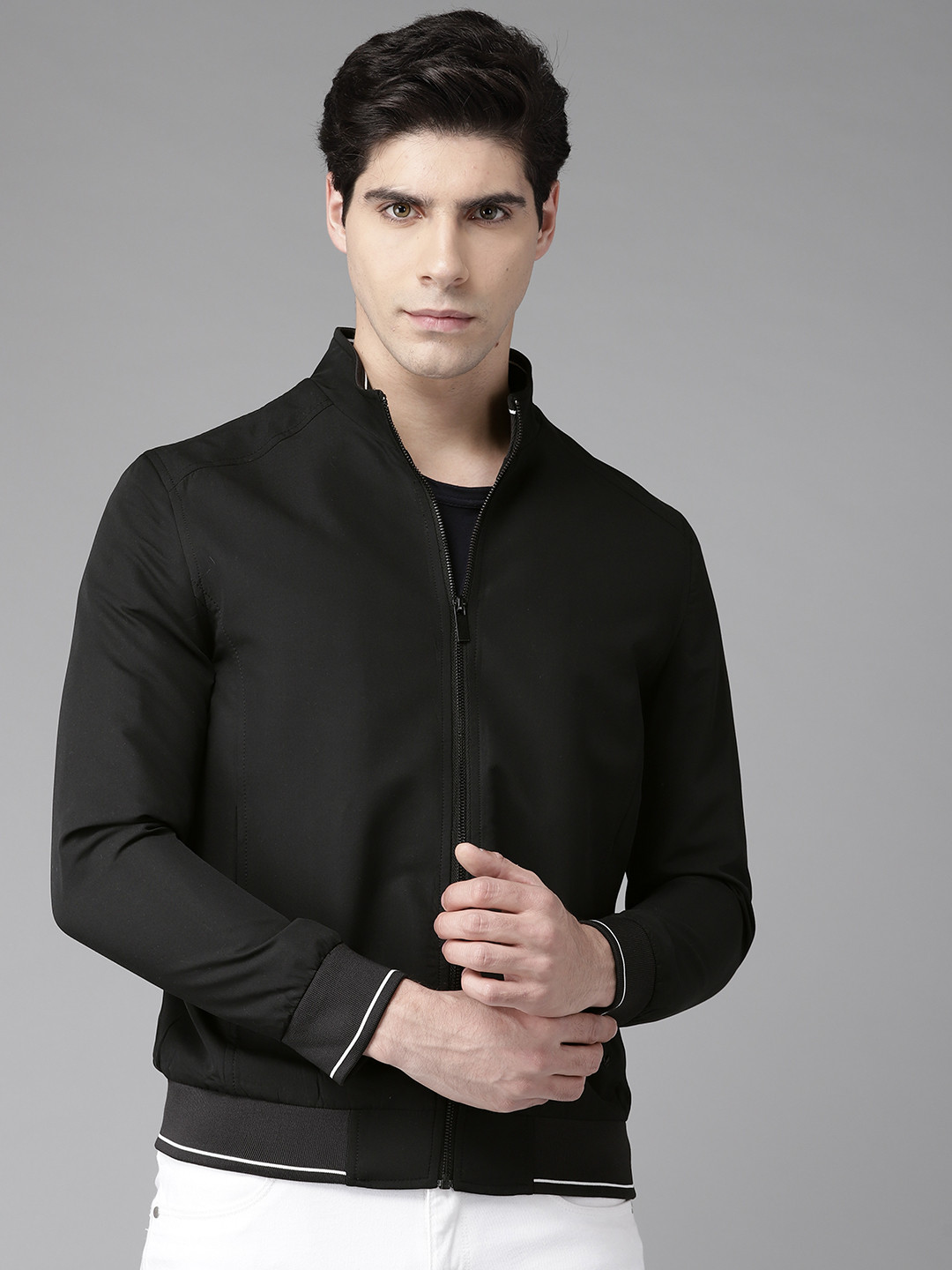 

Blackberrys Men Black Slim Fit Varsity Jacket