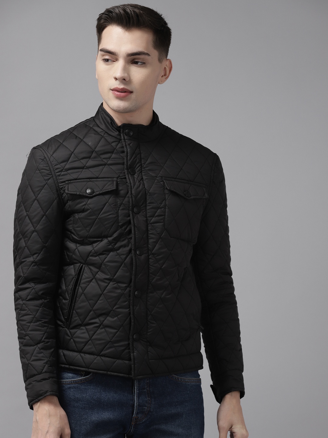 

Blackberrys Men Black Solid Quilted Jacket