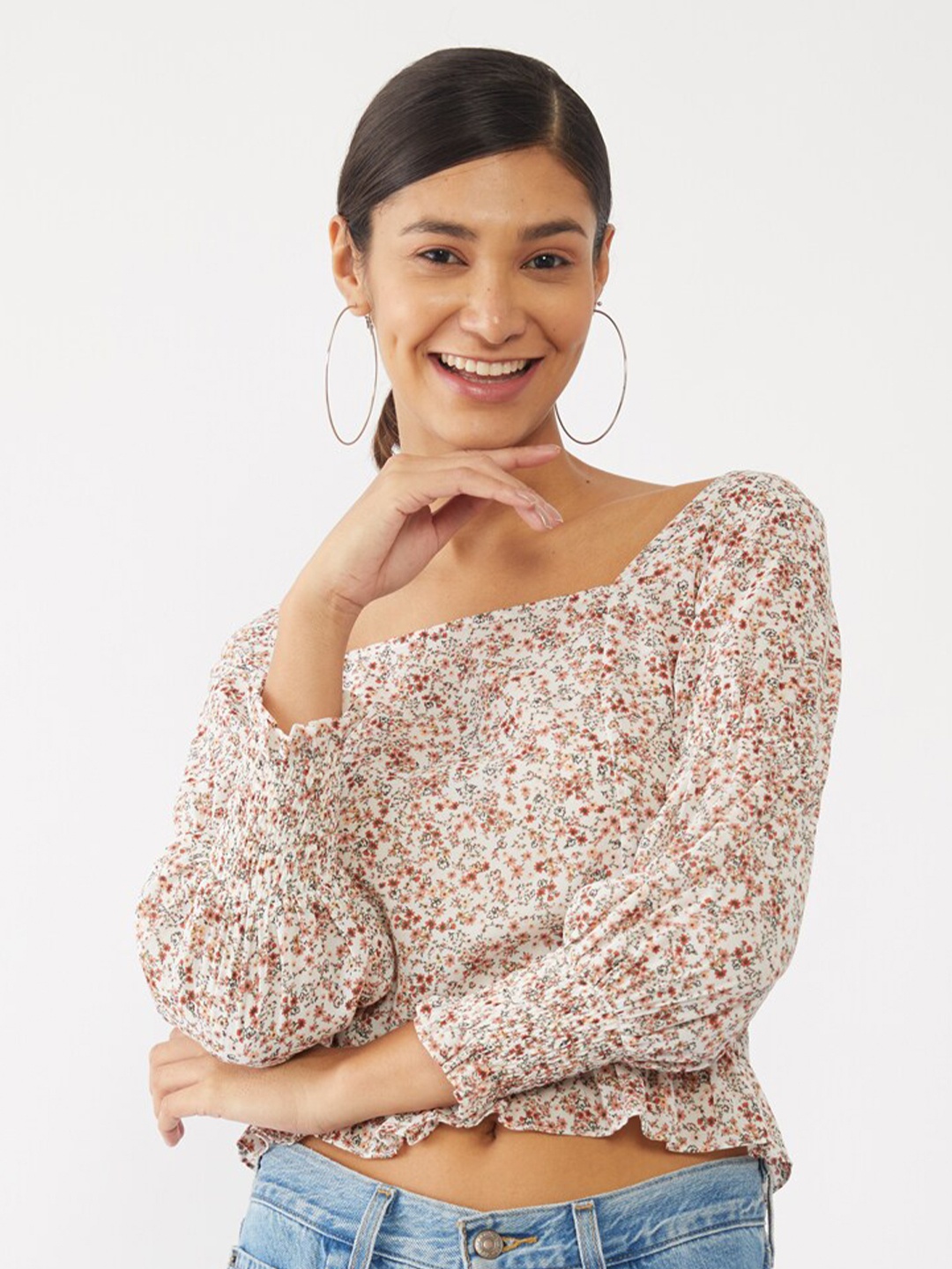 

Zink London White Floral Blouson Top