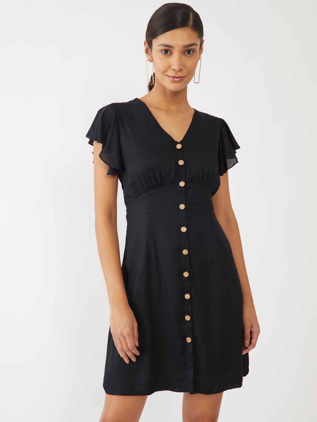 

Zink London Black Cotton A-Line Dress