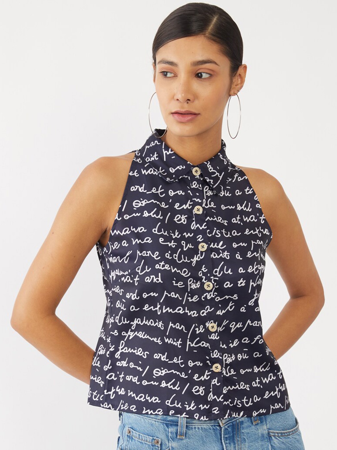 

Zink London Women Blue Slim Fit Floral Opaque Printed Casual Shirt