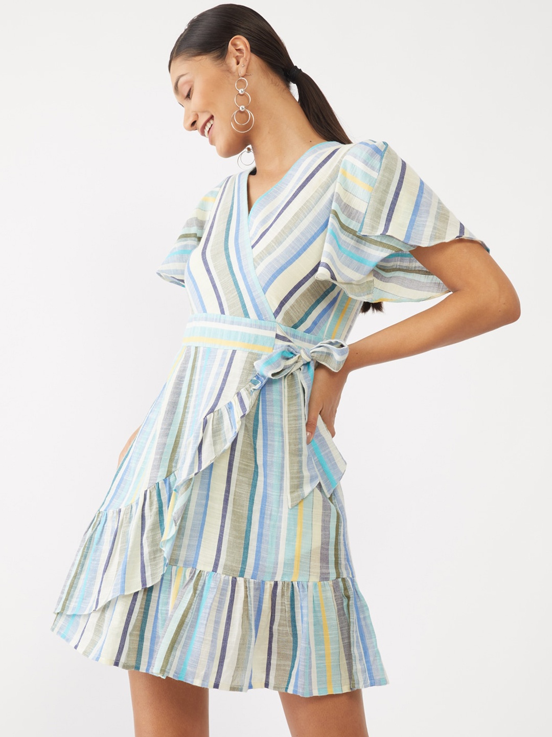 

Zink London Off White Striped Wrap Dress