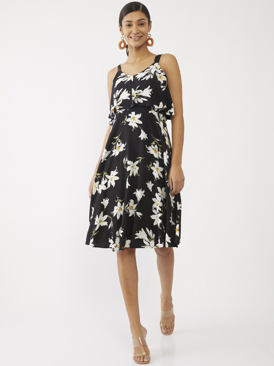 

Zink London Black Floral Fit & Flare Dress
