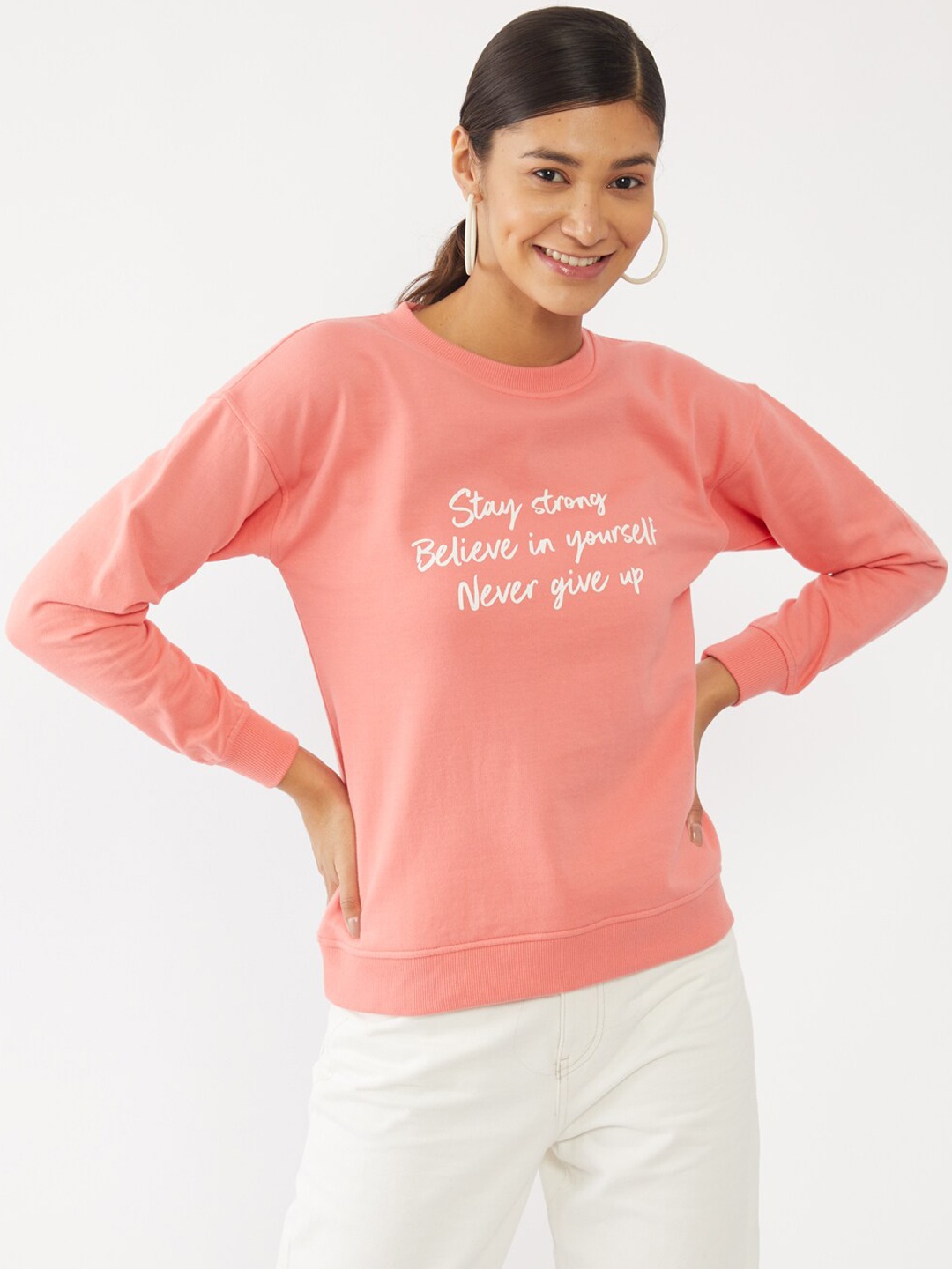 

Zink London Women Pink Printed Cotton Sweatshirt