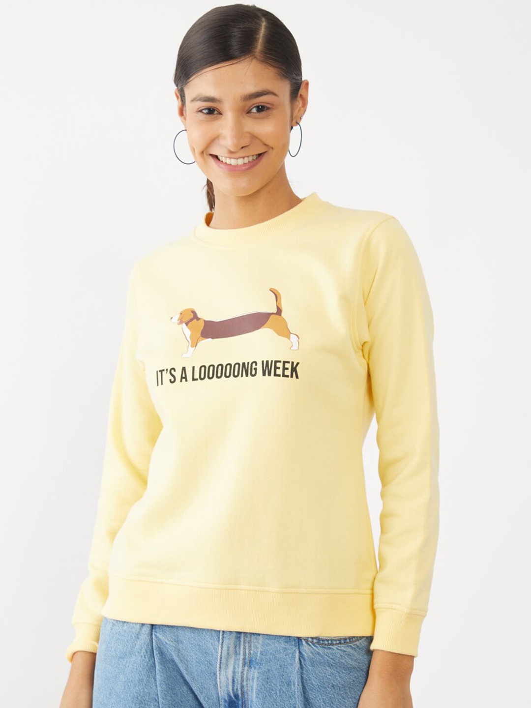 

Zink London Women Yellow Printed Cotton Sweatshirt