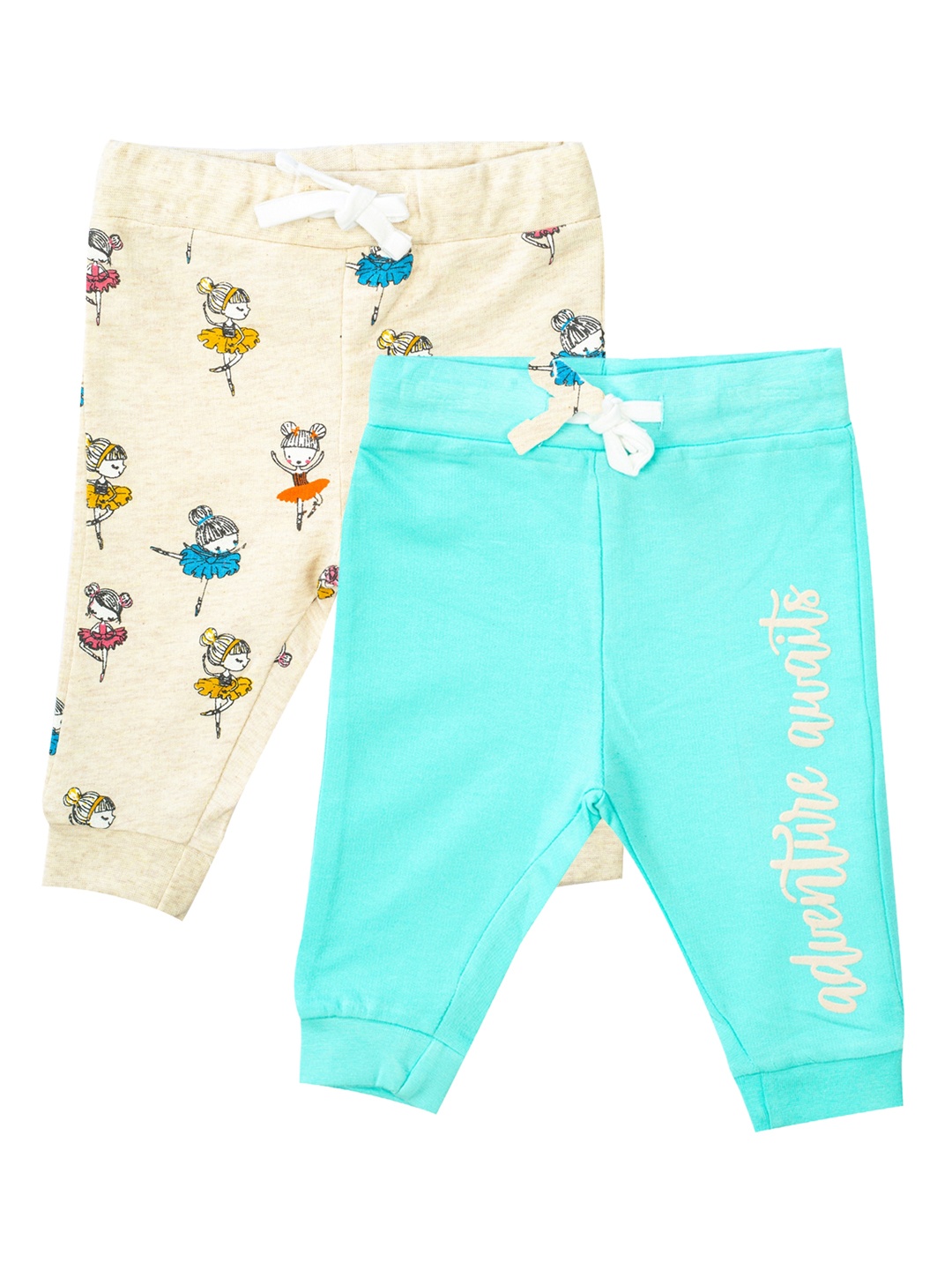 

MeeMee Girls Turquoise Blue & Cream Pack of 2 Printed Track Pants