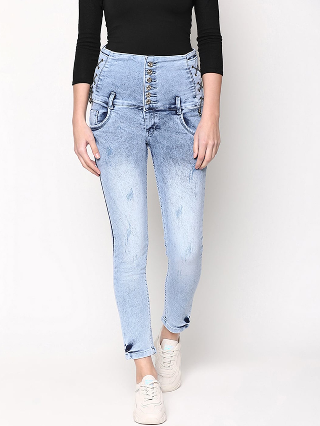 

V2 Value & Variety Women Blue Slim Fit High-Rise Heavy Fade Stretchable Jeans