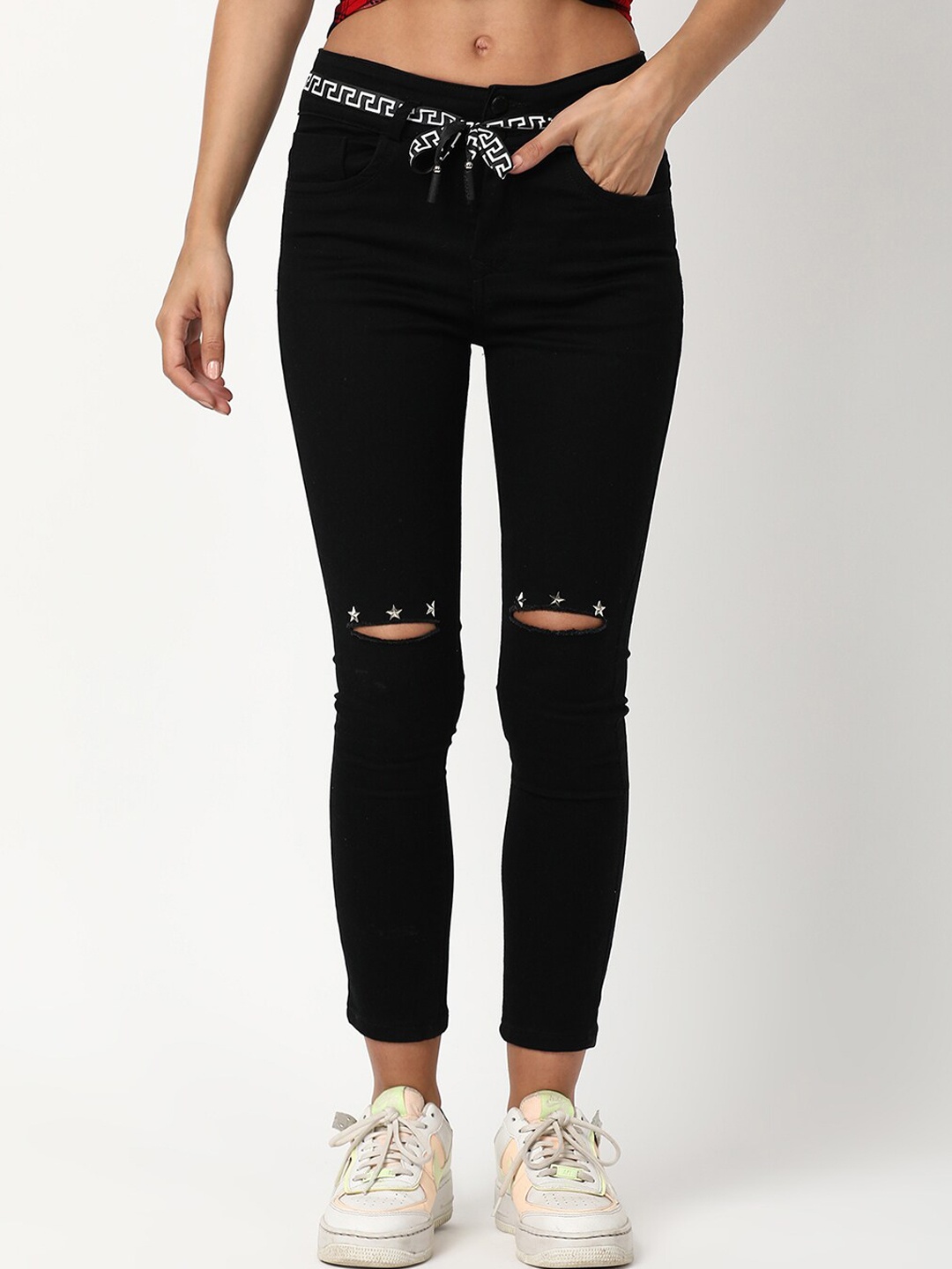 

V2 Value & Variety Women Black Slim Fit Slash Knee Jeans