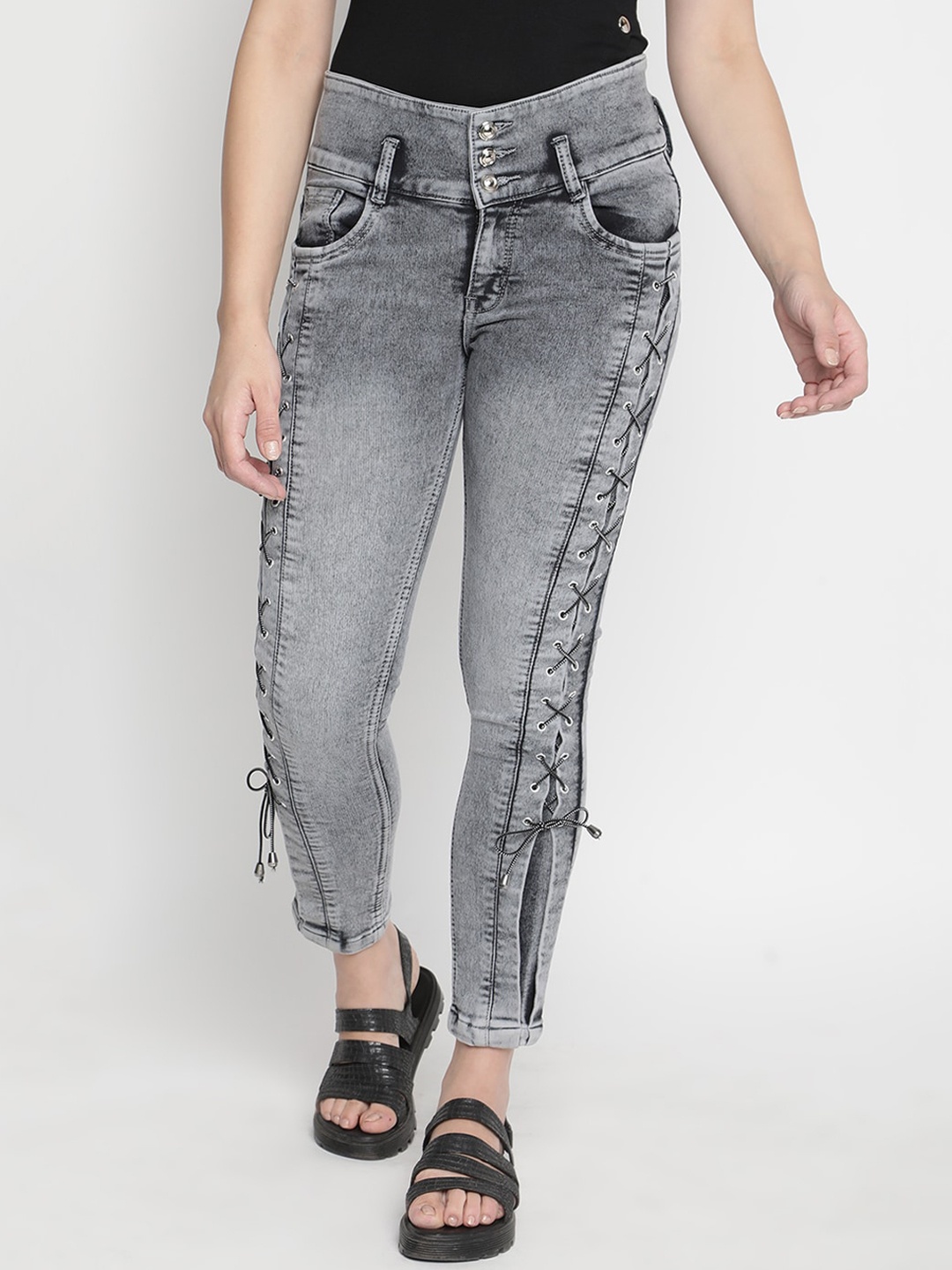 

V2 Value & Variety Women Grey Slim Fit Heavy Fade Stretchable Jeans