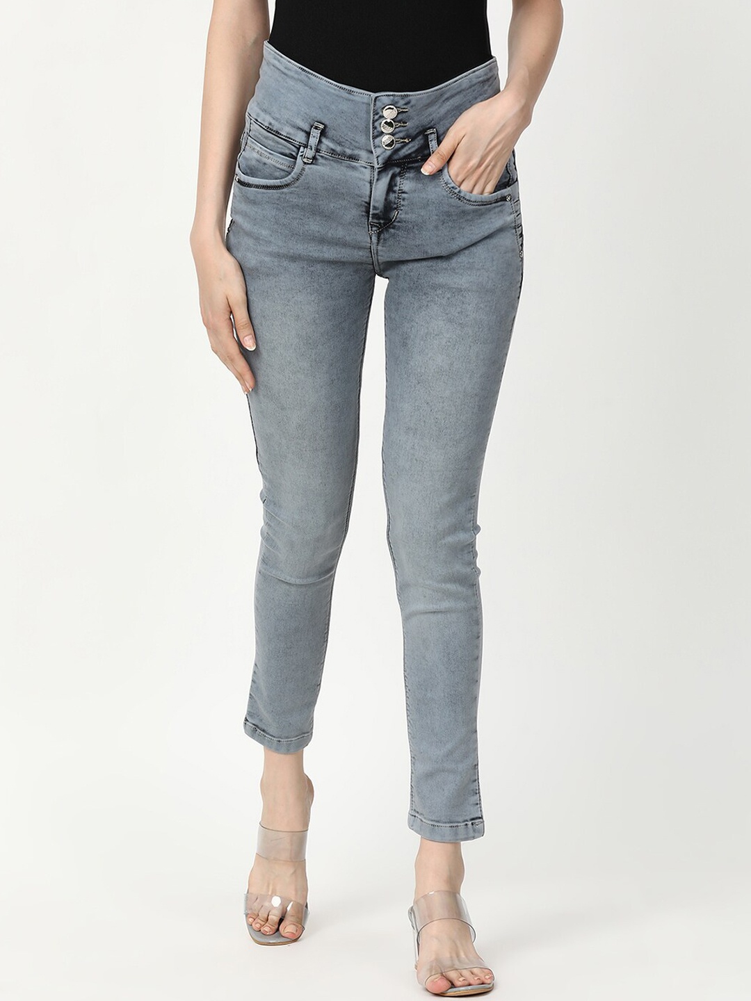 

V2 Value & Variety Women Grey Slim Fit Heavy Fade Jeans