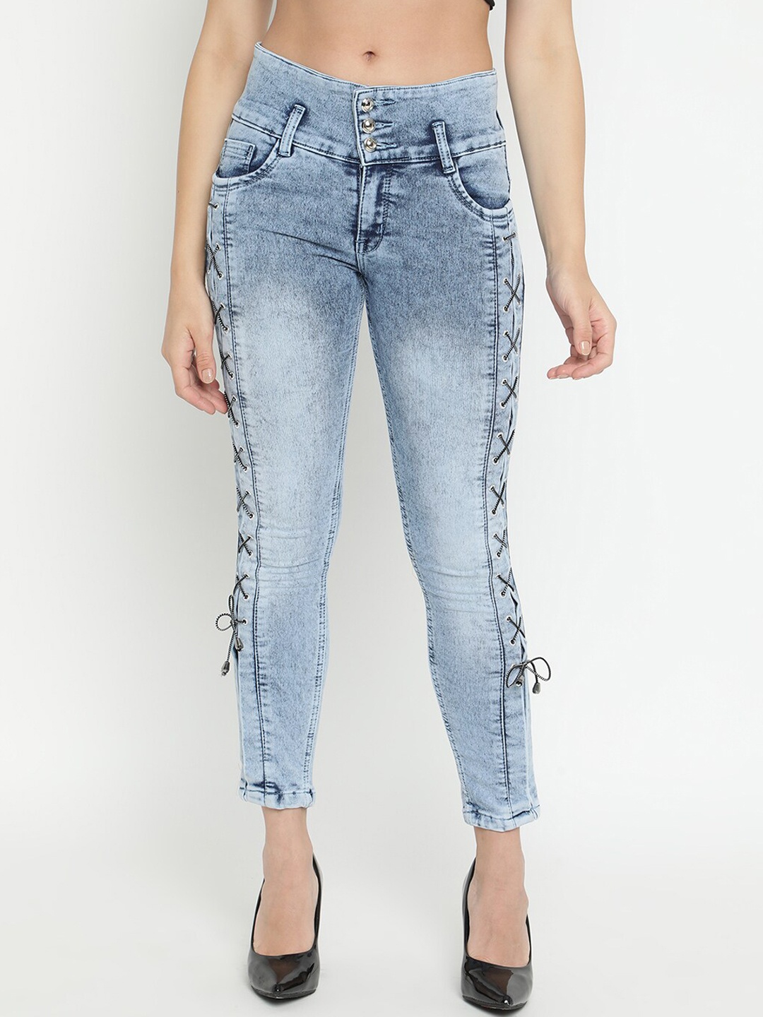 

V2 Value & Variety Women Blue Slim Fit Heavy Fade Stretchable Cropped Jeans