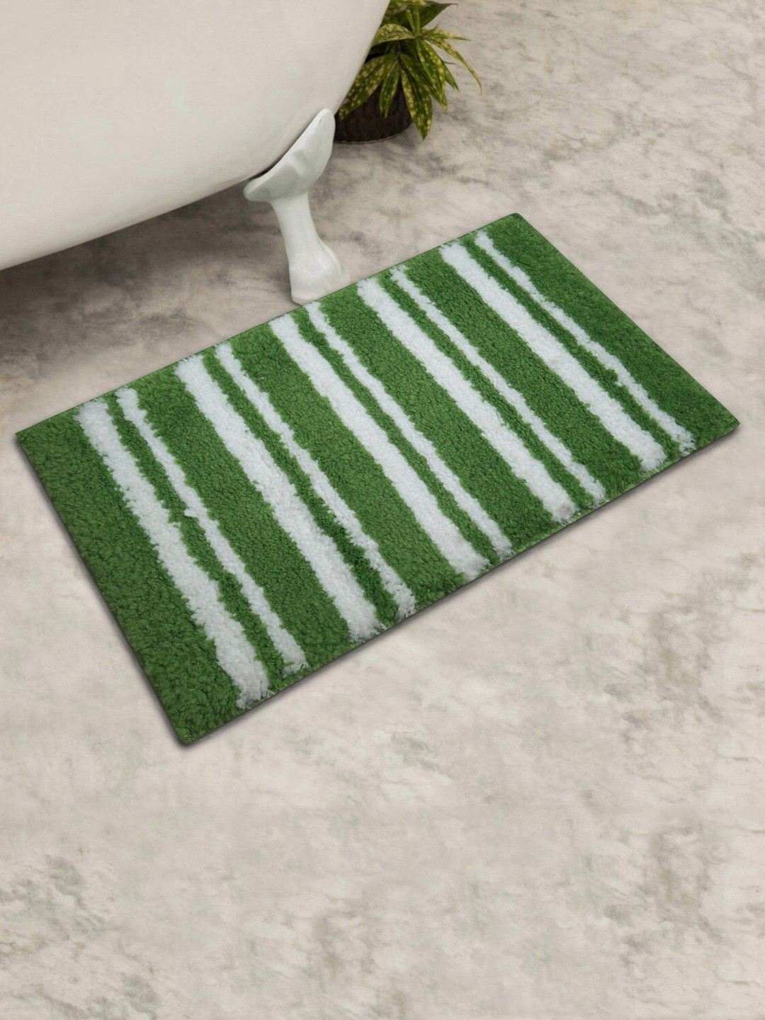 

Home Centre Green & White Striped Microfiber Bath Mat