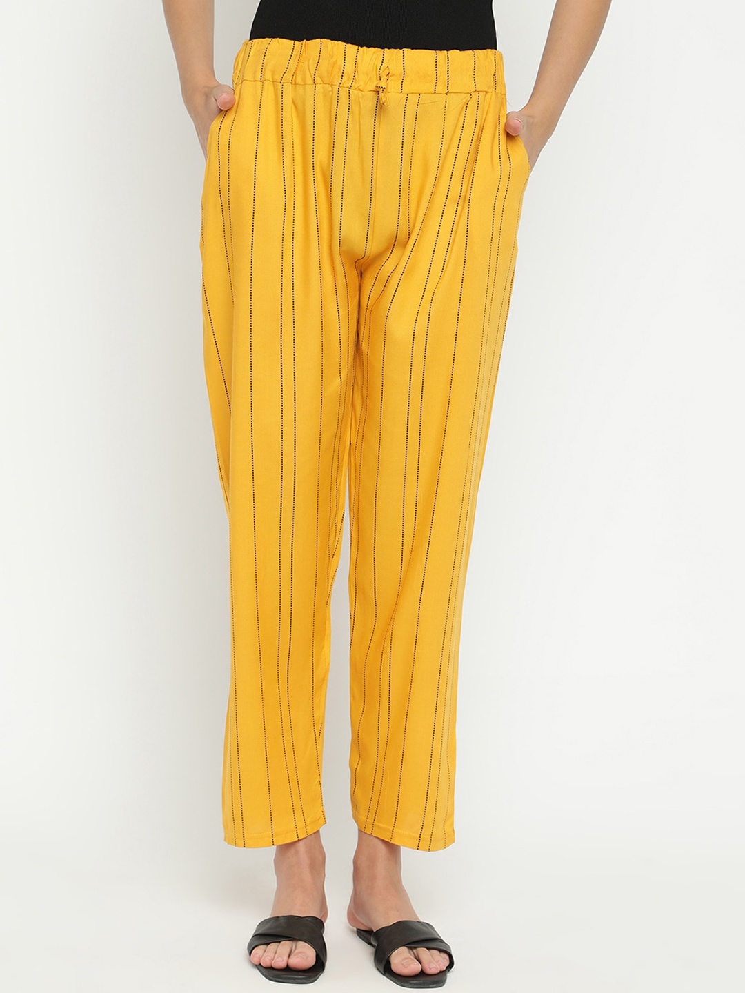 

V2 Value & Variety Women Mustard Yellow Striped Lounge Pants