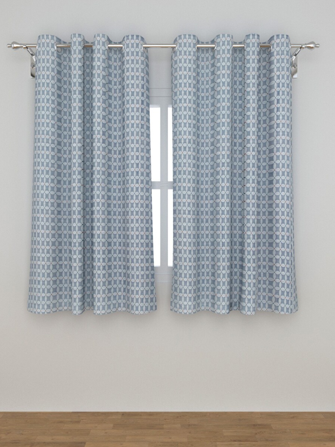 

Home Centre Blue & Brown Set of 2 Floral Room Darkening jacquard Pattern Window Curtains