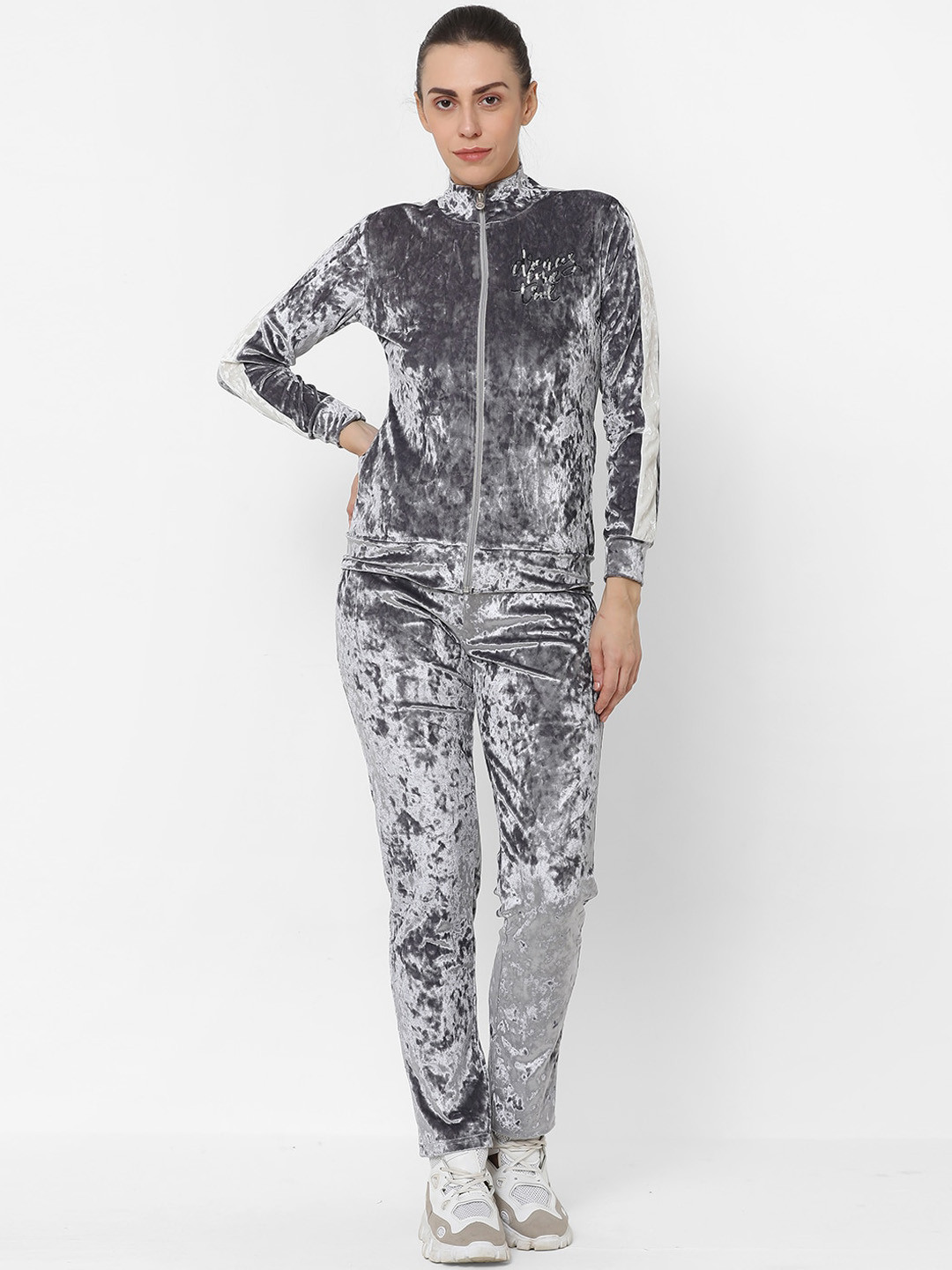 

Sweet Dreams Women Grey Textured Tracksuit