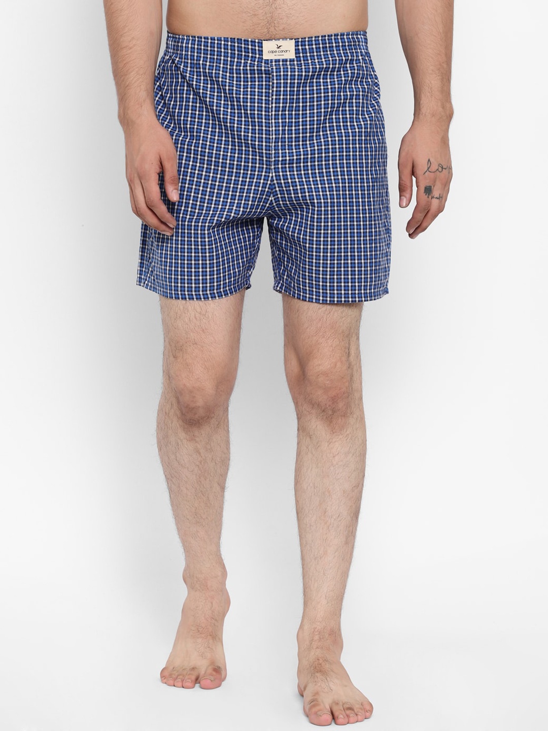 

cape canary Men Blue & White Checked Pure Cotton Boxer- CCJEEBXCHK10062112-Blue