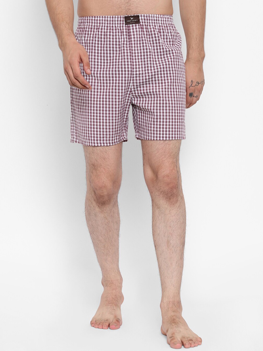 

cape canary Men Brown & White Checked Boxer CCJEEBXCHK10062110
