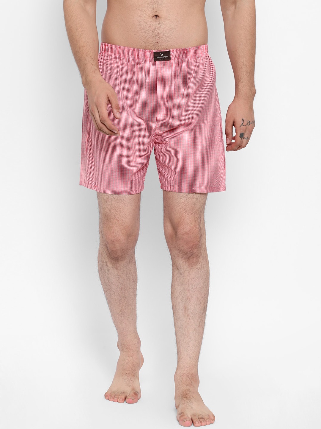 

cape canary Men Pink & White Checked Pure Cotton Boxers