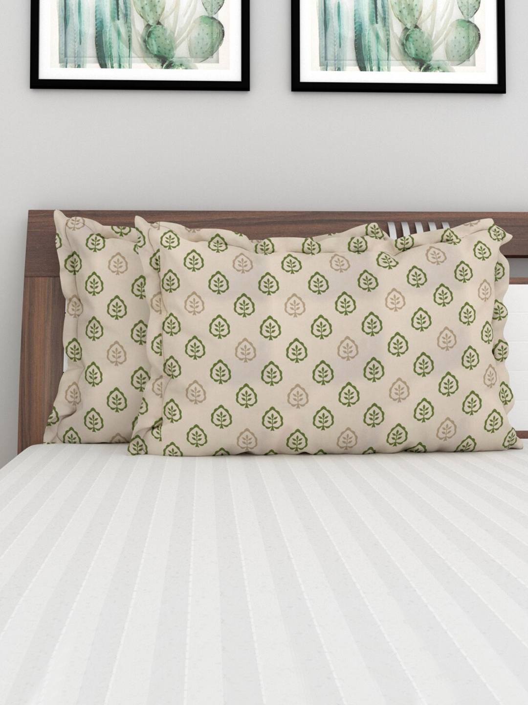 

Home Centre Set Of 2 Printed Cotton Pillow Covers, Beige