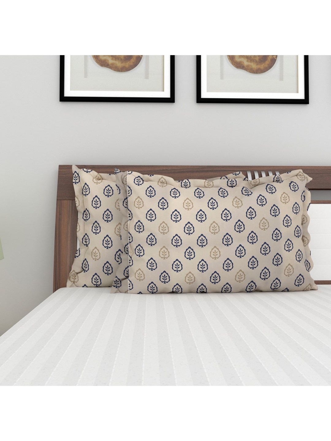 

Home Centre Set Of 2 Grey & Beige Printed Cotton Pillow Covers