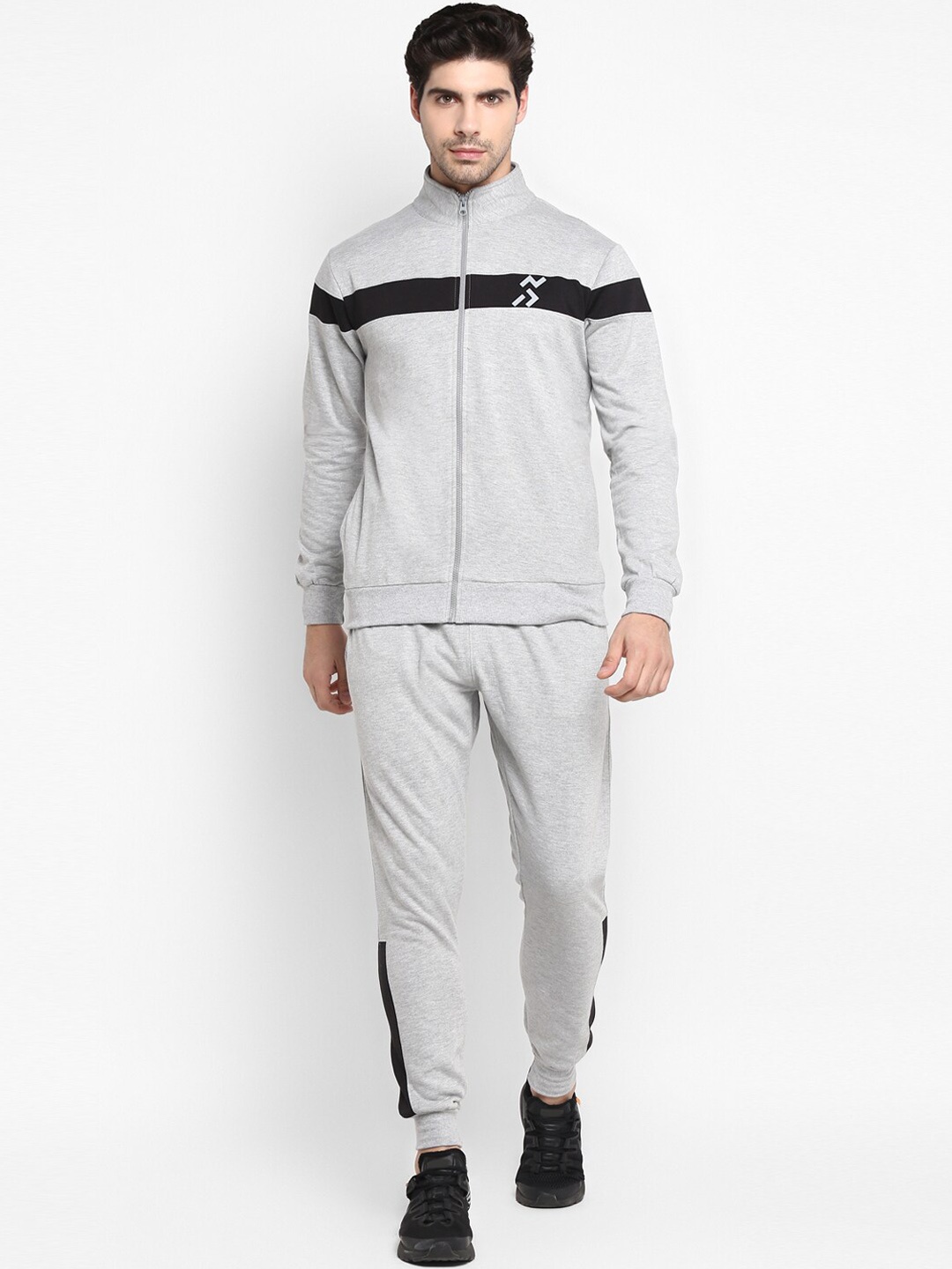 

OFF LIMITS Men Grey Melange & Black Solid Track Suit