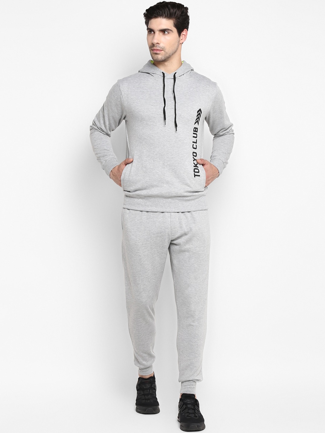 

OFF LIMITS Men Grey Melange Solid Track Suit