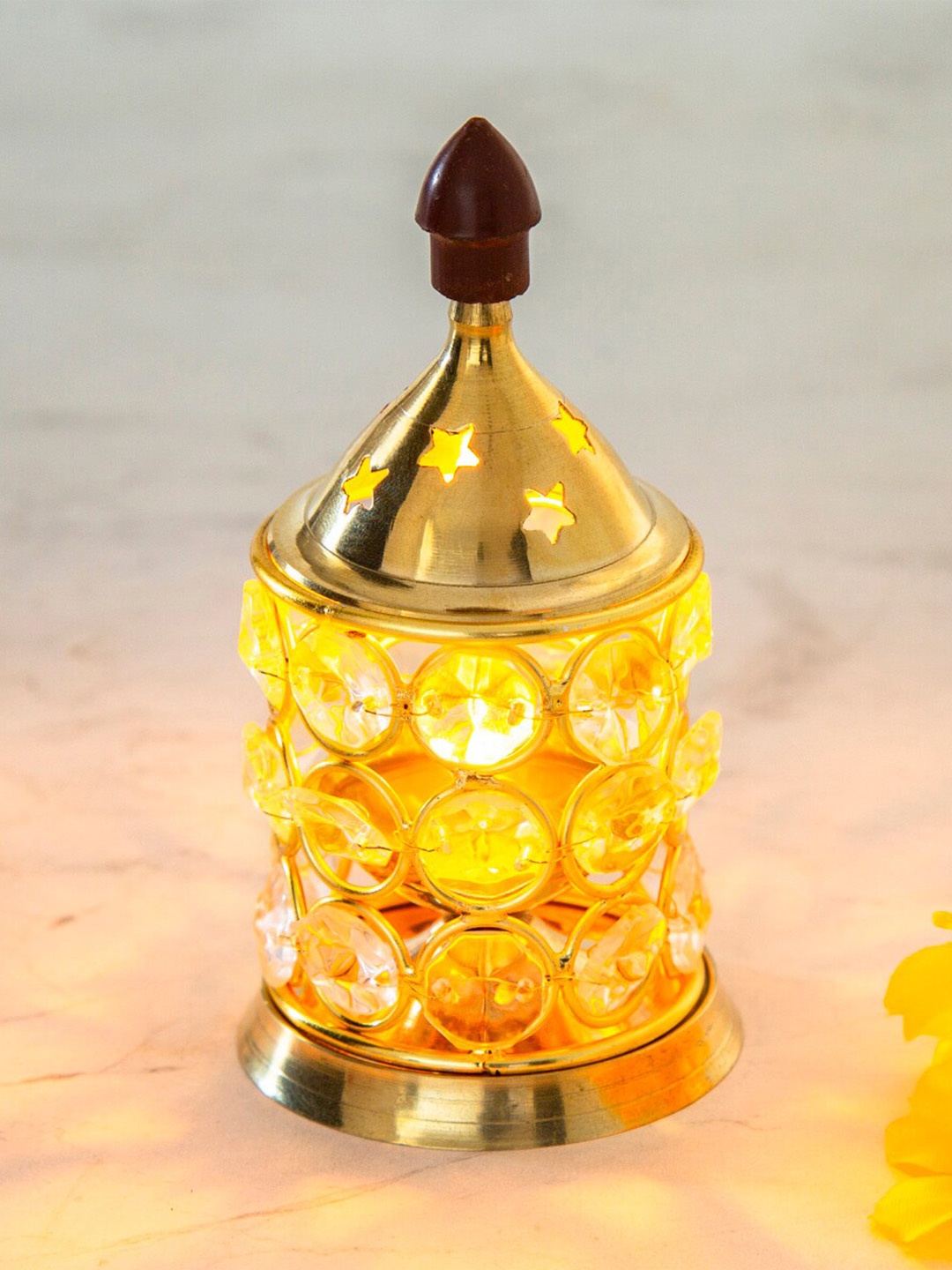 

Home Centre Gold-Toned Metal Crystal Akhand Diya