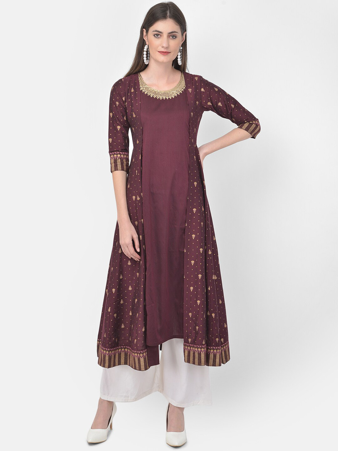 

Span Women Purple Ethnic Motifs Embroidered Kurta