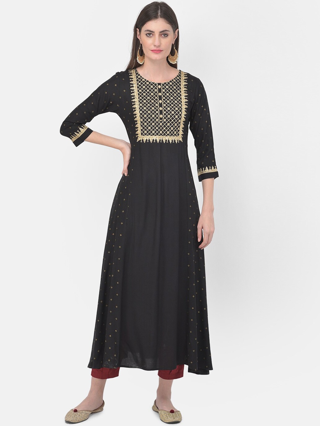 

Span Women Black Geometric Yoke Design Thread Work Anarkali Kurta