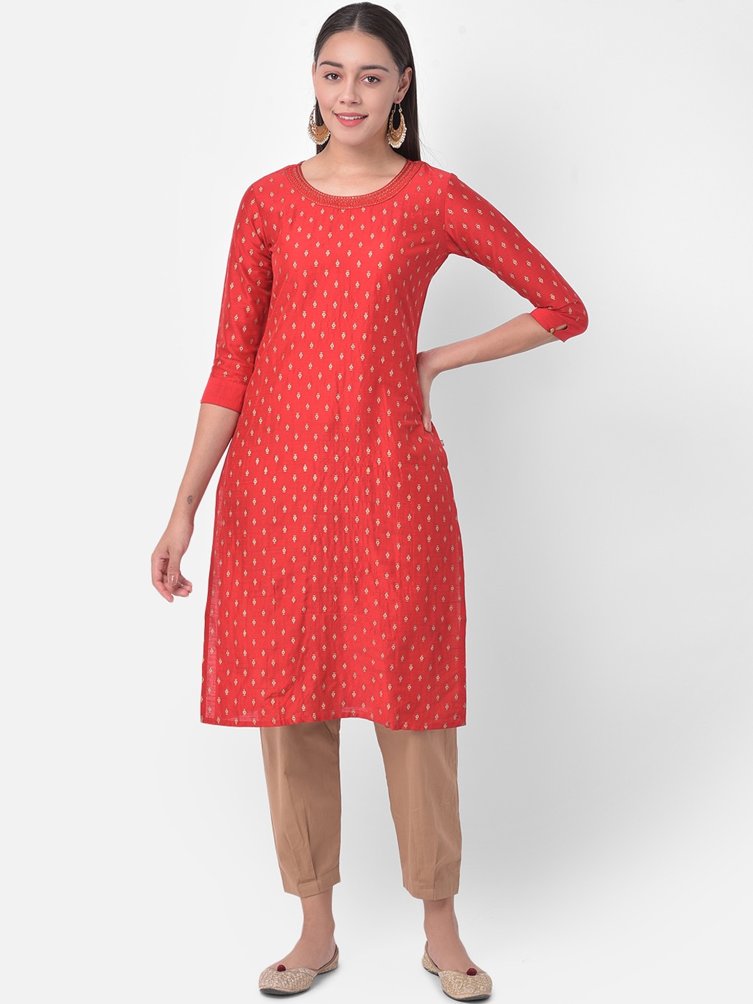 

Span Women Red Ethnic Motifs Thread Work Kurta