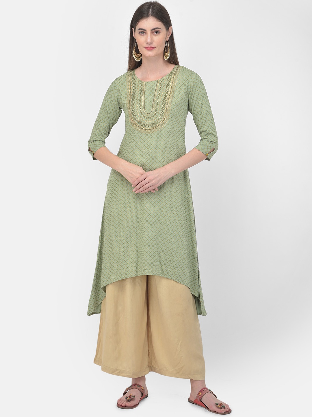 

Span Women Green Printed Kurta