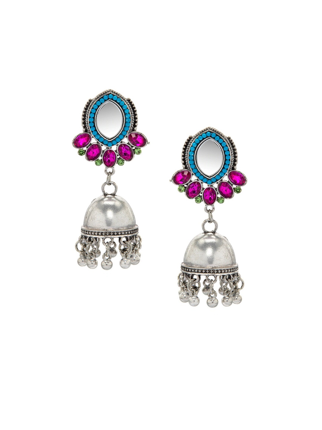 

Anouk Silver-Toned & Red Classic Oxidised Jhumkas Earrings