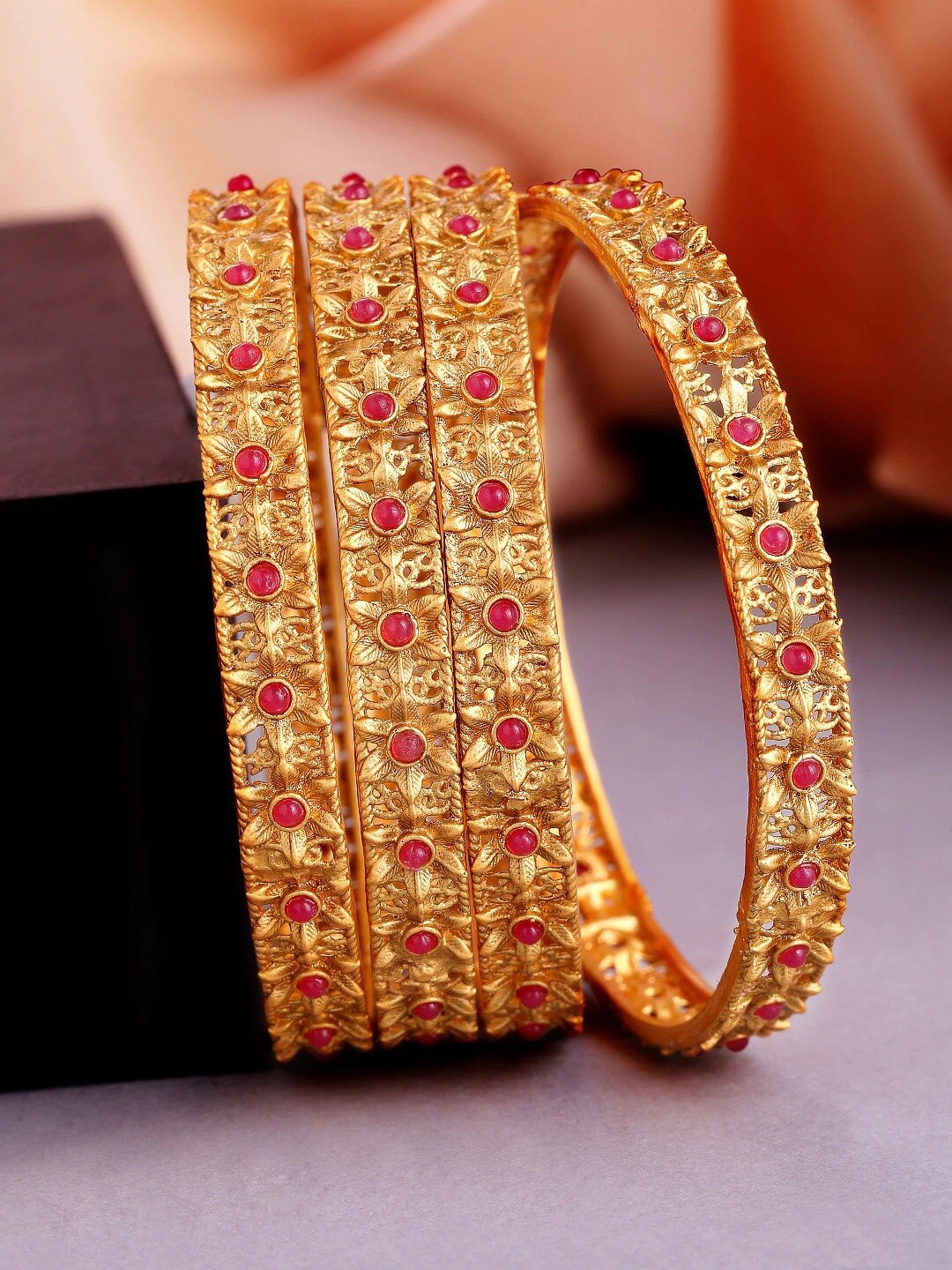 

Anouk Set Of 4 Gold-Plated Pink Stone Studded Bangles