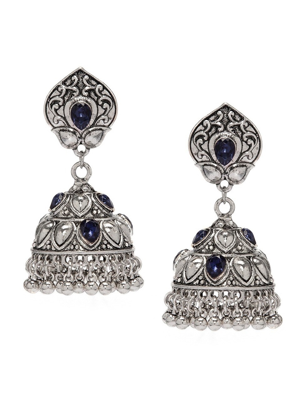 

Anouk Silver-Toned & Blue Classic Jhumkas Earrings