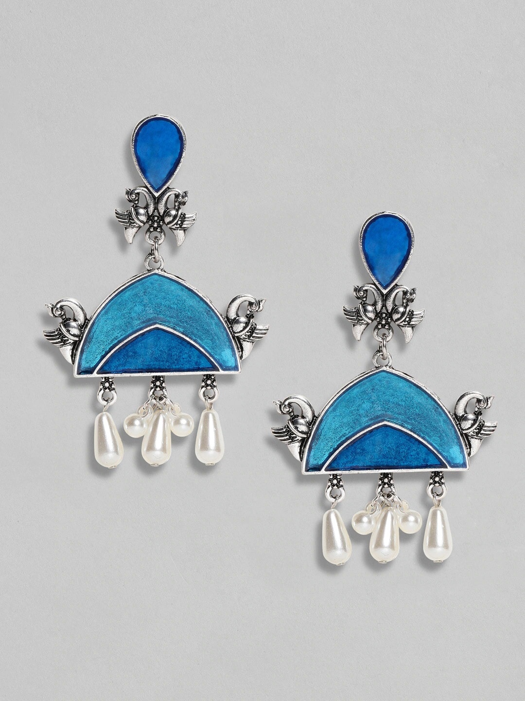 

Anouk Silver-Toned & Blue Oxidised Classic Drop Earrings