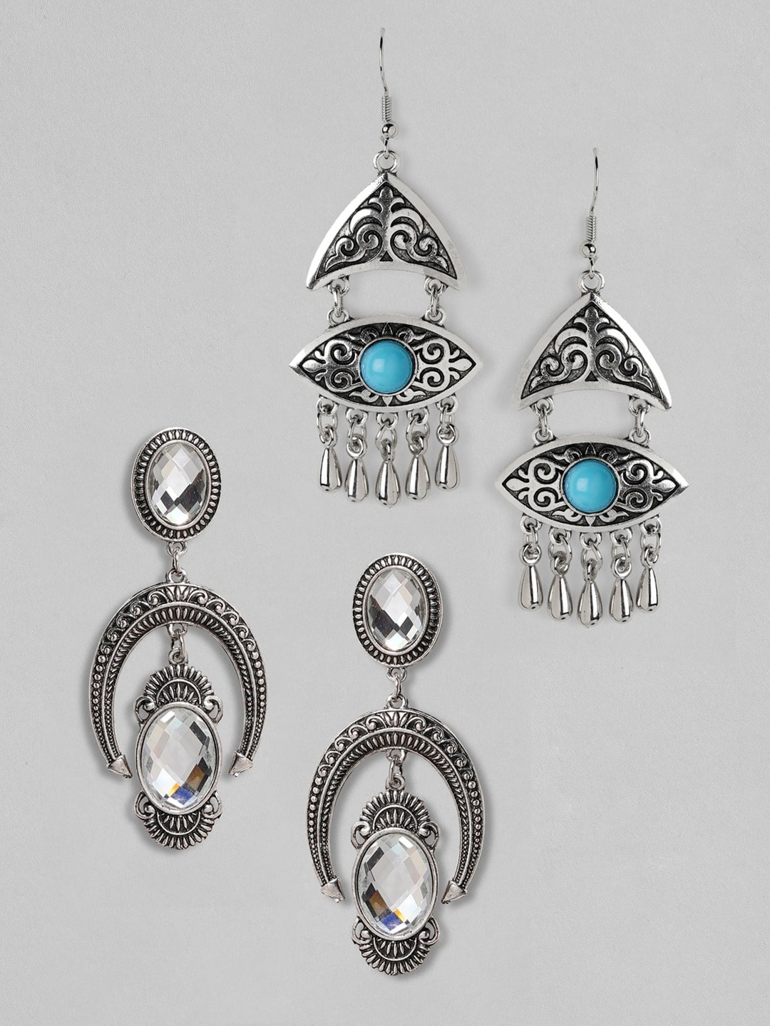 

Anouk Silver-Toned Set Of 2 Handcrafted Drop Earrings