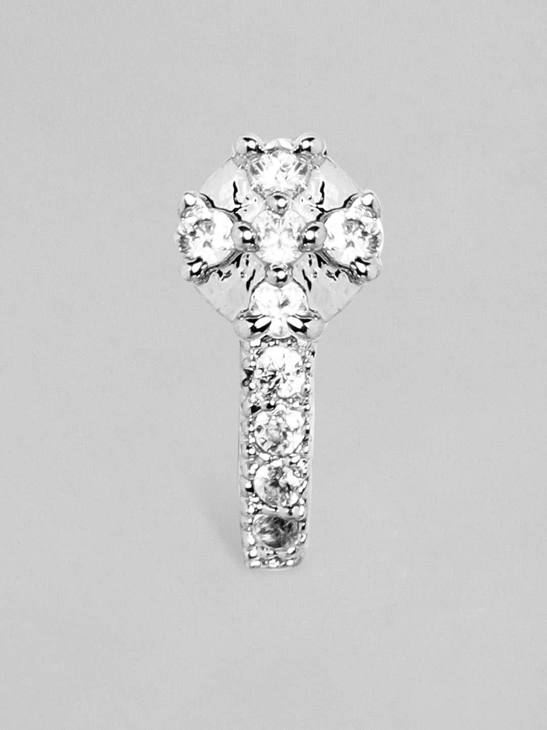 

Rubans Silver-Plated White CZ-Studded Nose Pin