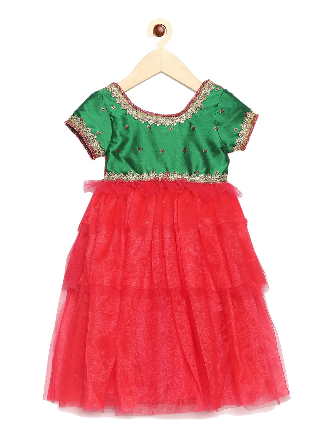 

MANY FROCKS & Pink & Green Net Ethnic Dress