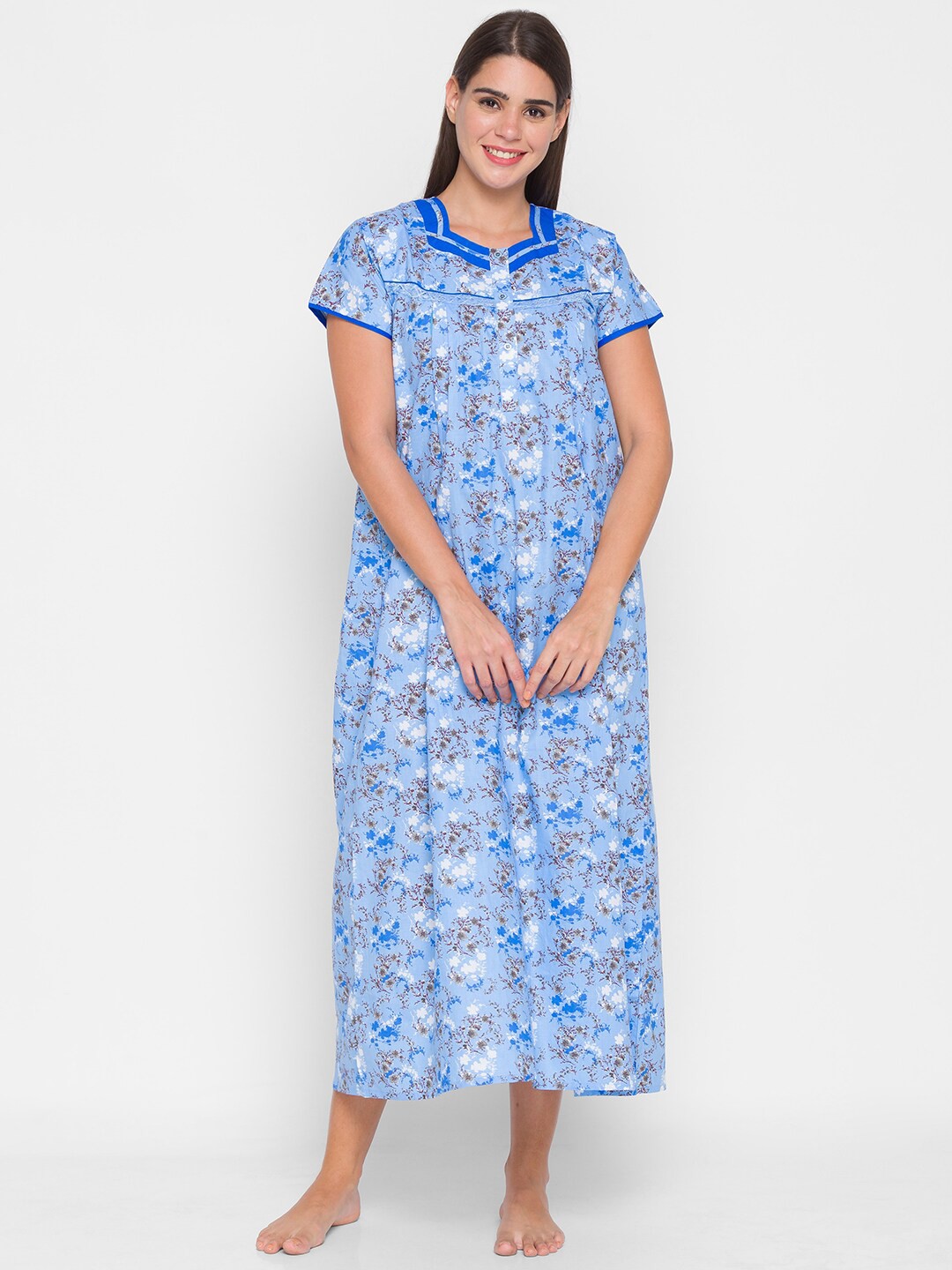 

AV2 Blue Floral Printed Maxi Nightdress