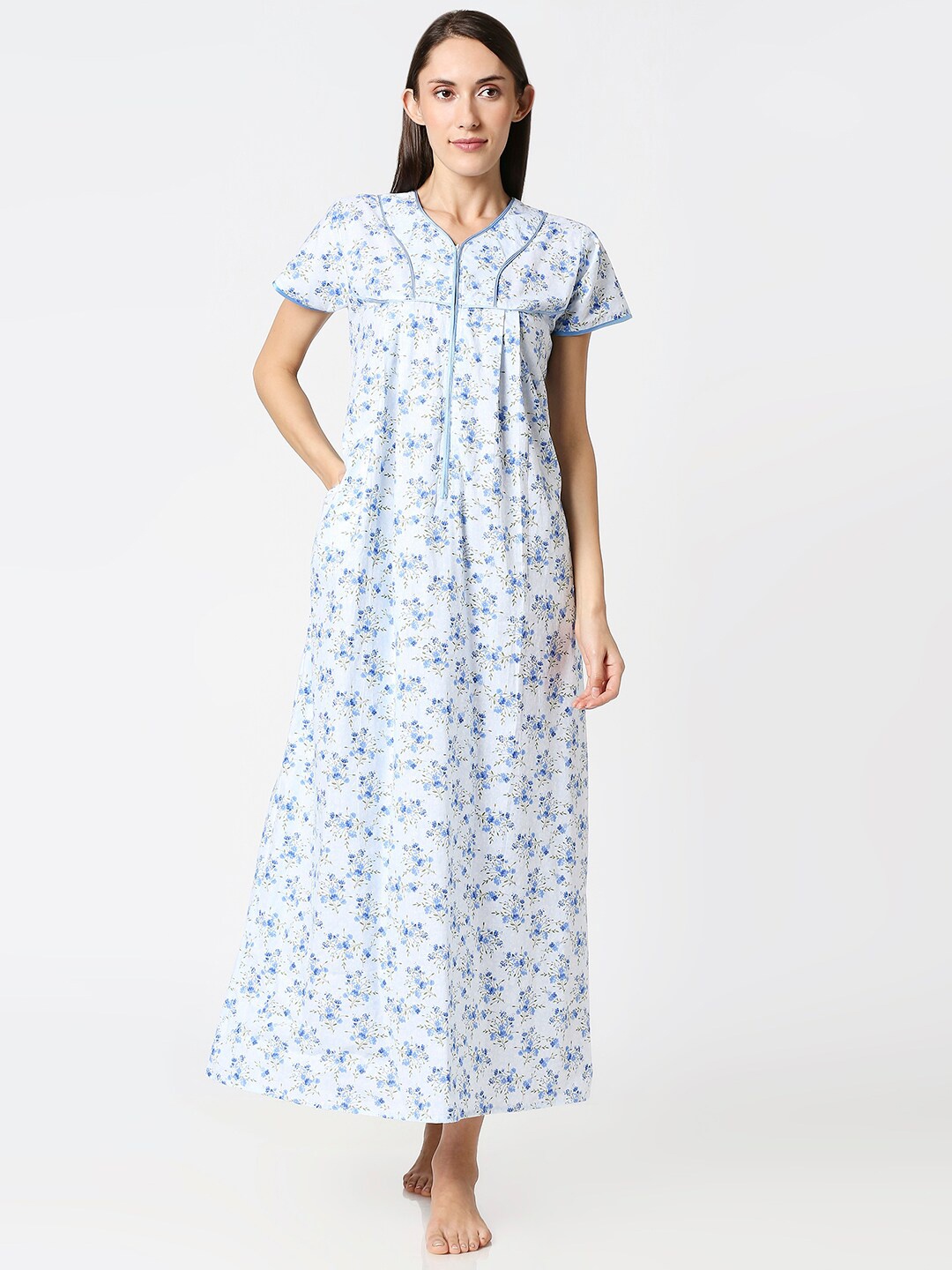 

AV2 Women Blue Printed Pure Cotton Nightdress