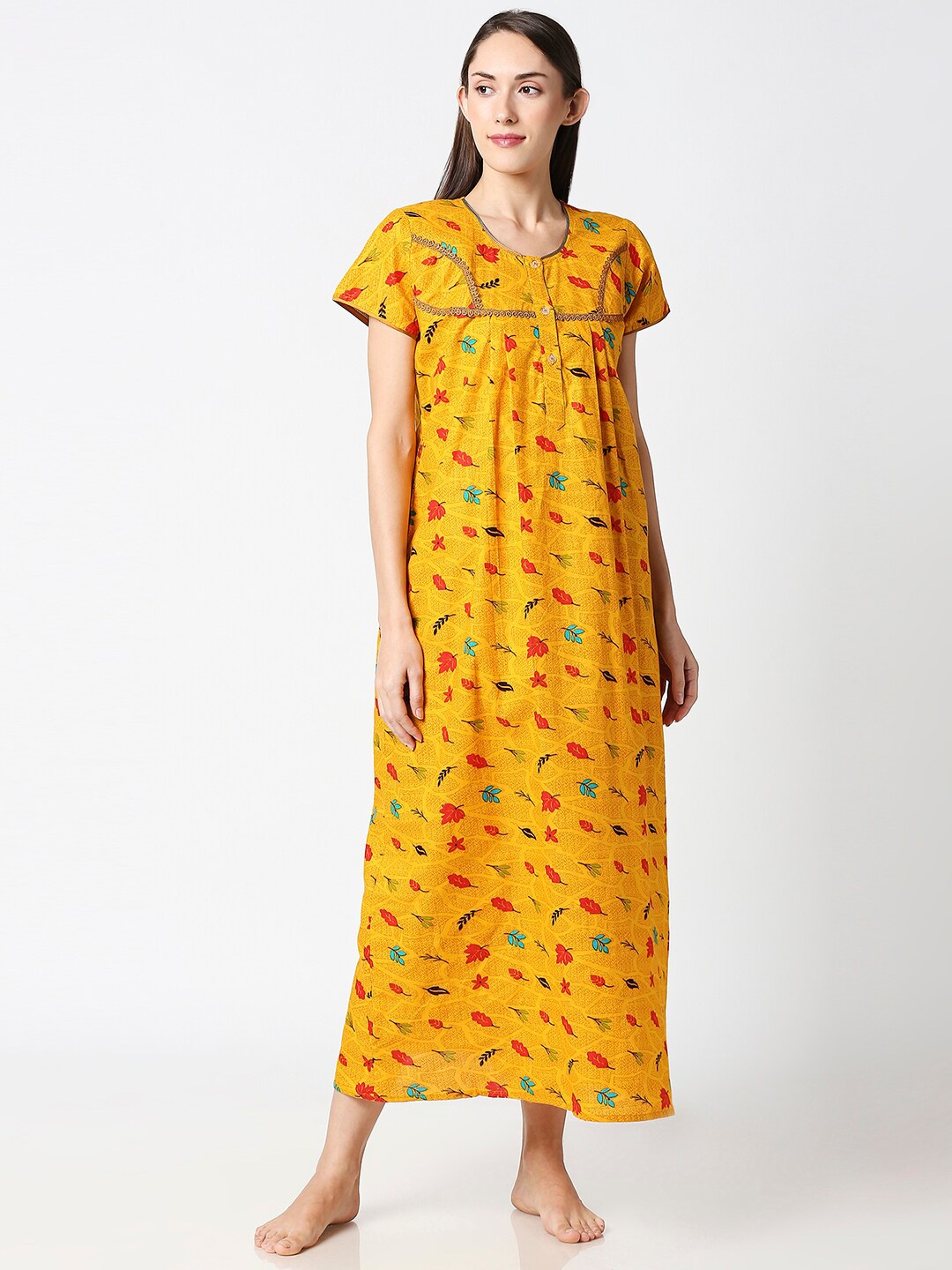 

AV2 Yellow Printed Maxi Nightdress